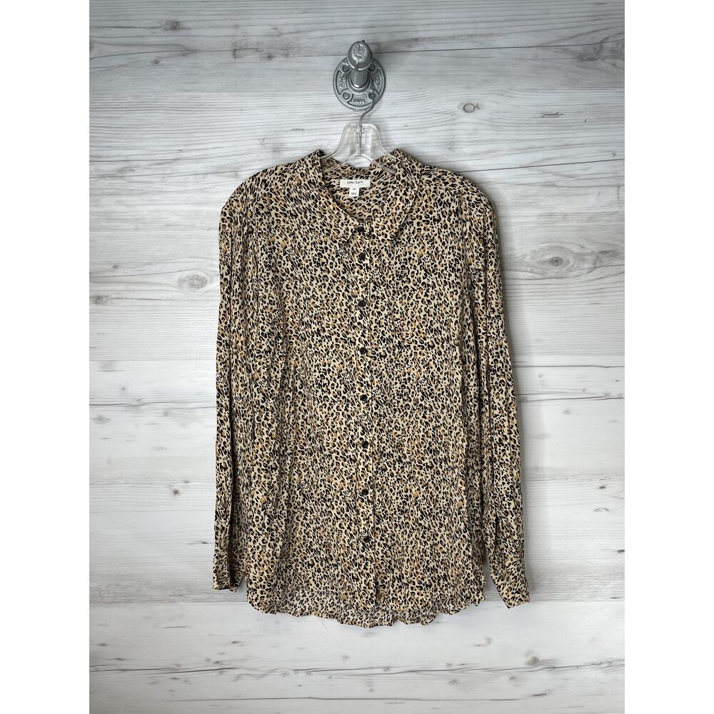 On 34th Shirt Womens 2X Leopard Print Button Front Long Sleeve Blouse Top